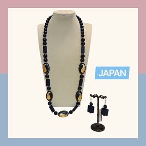 Japan Navy Blue And Gold Bead Necklace Set